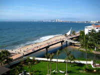 cuale river, new malecon bridge and downtown Vallarta